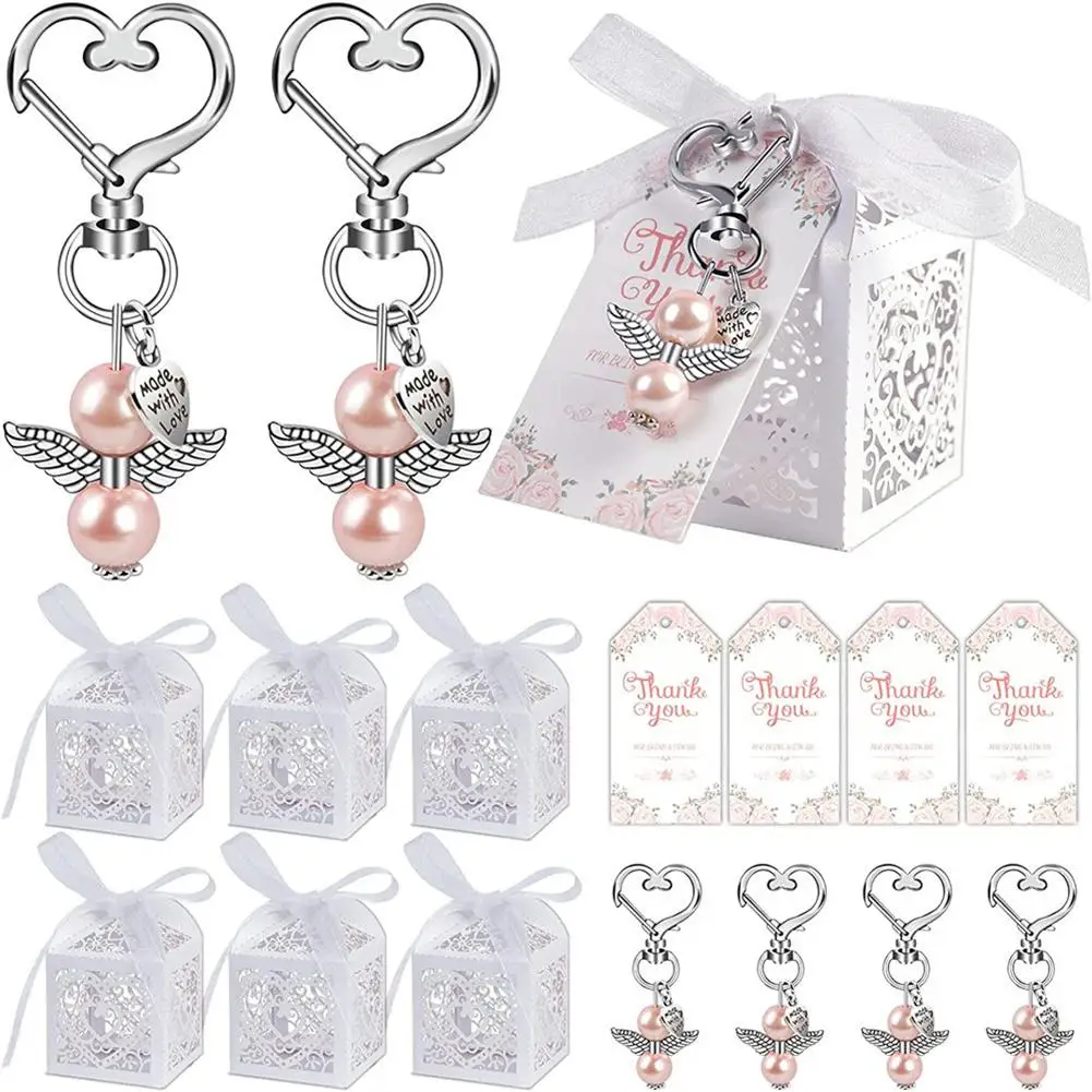 

24Pcs Guardian Angel Keyring Angel Pearl Pendant Party Favours Thank You Gift For Communion Confirmation Keyring Wholesale