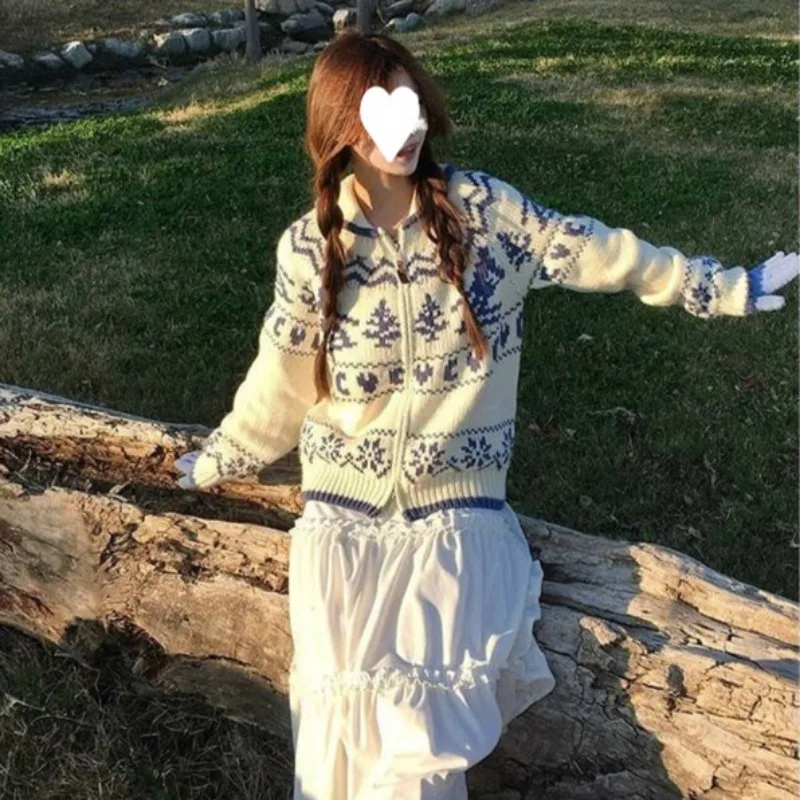 Зимняя рождественская елка жаккардовый вязаный кардиган на молнии свитер пальто