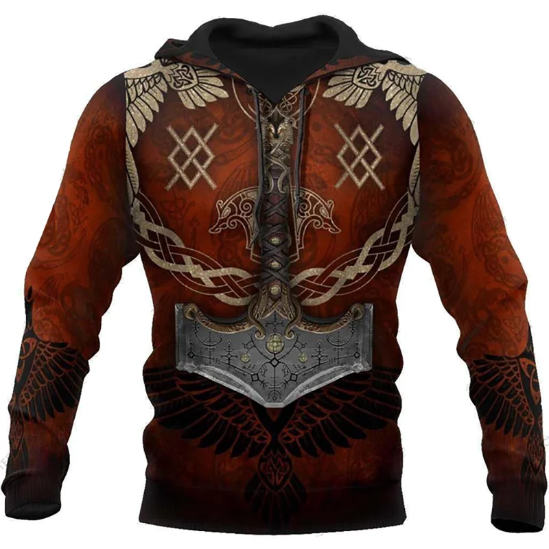 

Men's Fashion Spring and Autumn Sweater 3D Printing Viking Odin Tattoo Pattern Street Harajuku All-match Loose Sweater