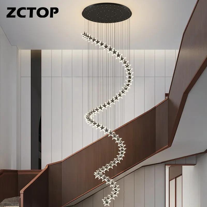 

Modern LED Chandelier Luxury Staircase Pendant Light For Duplex Building Living Room Hall Villa Stairway Stars Deco Hanging Lamp