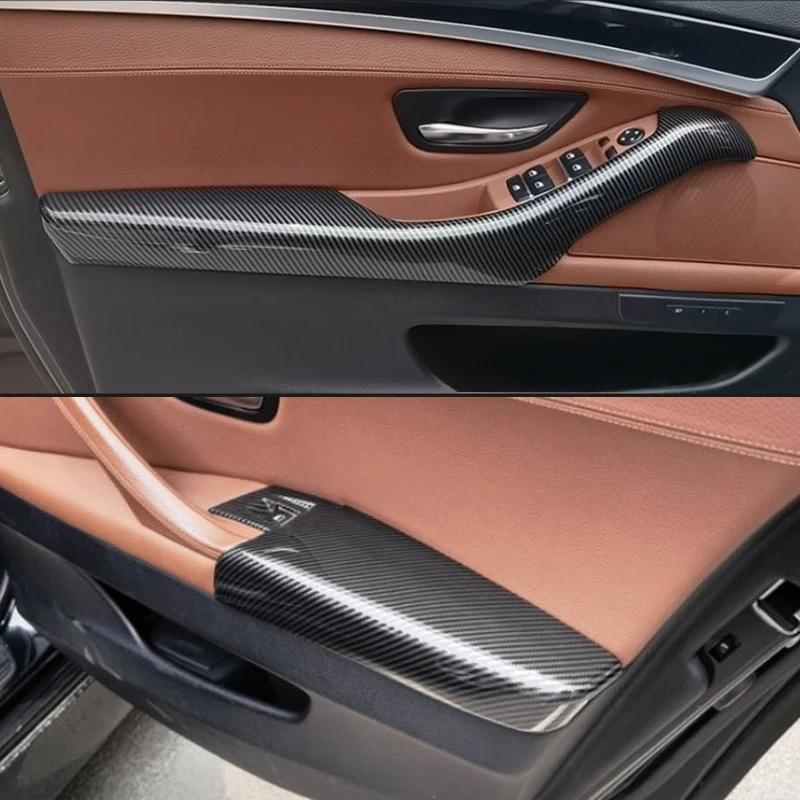 Купи ABS Carbon Fiber 4pcs Car Accessories Interior Door Armrest Panel Protection Cover Trim For BMW 5 Series F10 F18 2011 2017 за 6,219 рублей в магазине AliExpress