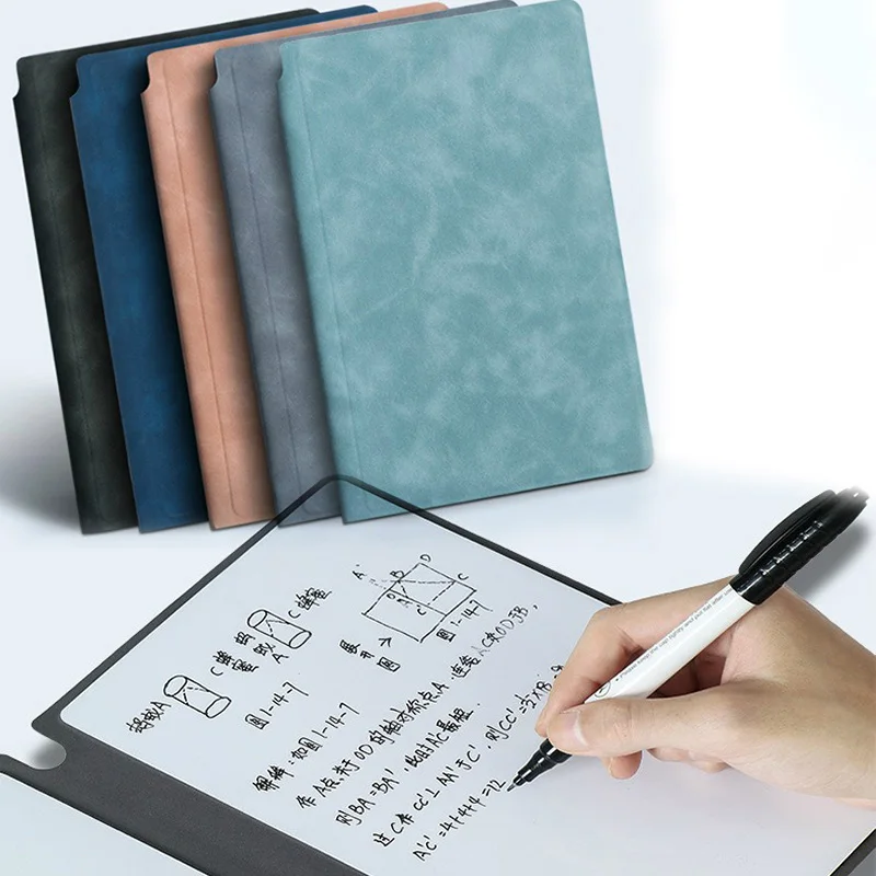 A5 Reusable Whiteboard Notebook Leather Memo Free Whiteboard Pen Erasing Cloth Weekly Planner Portable Stylish Office Notebooks