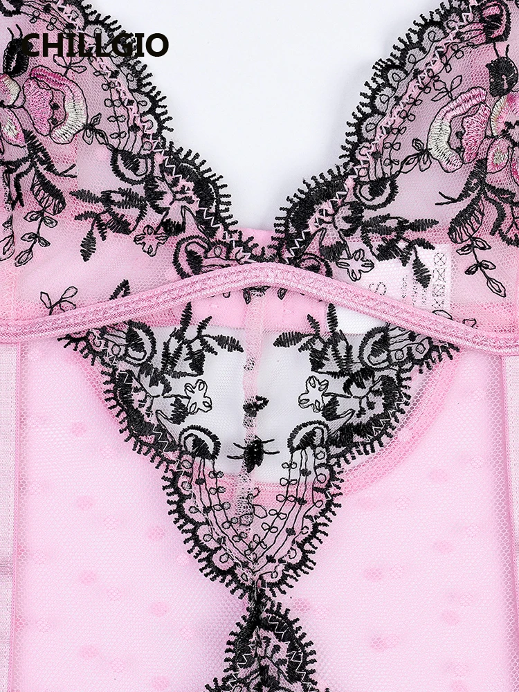 Женское прозрачное боди CHILLGIO розовое милое интимное Эротическое Сетчатое на