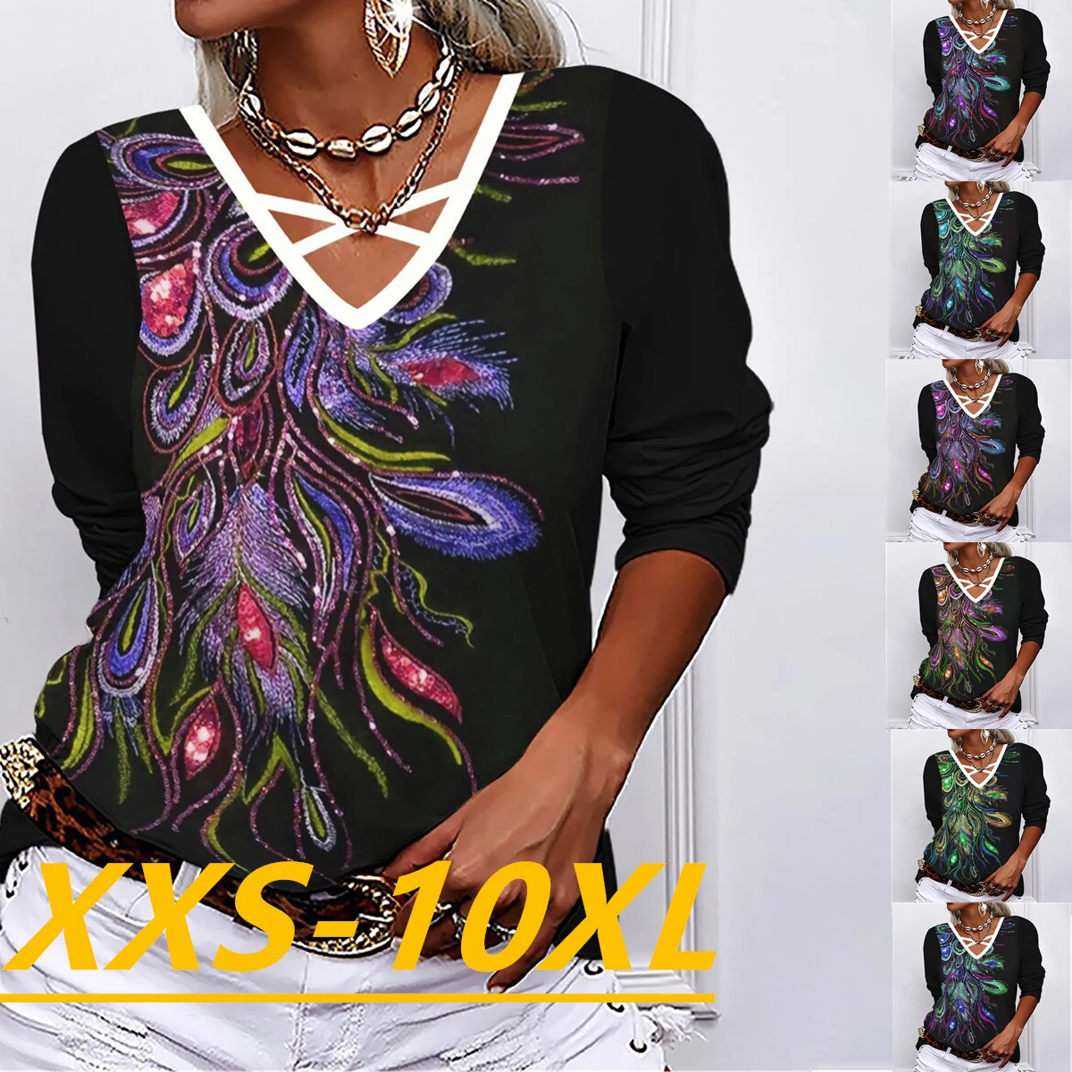 

Autumn/Winter 2022 Women's Printed V-Neck Casual Long Sleeve Top XXS-10XL