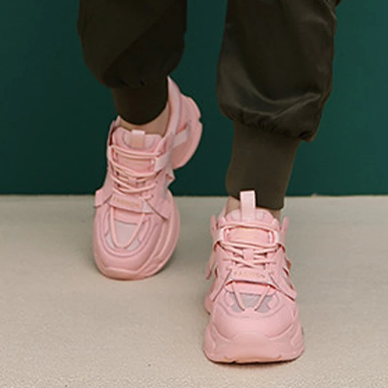 5.5cm Air Mesh Genuine Leather 2023 Women Summer Hollowing Soft Sole Platform Wedge Fashion Chunky Ladies Sneakers Woman Shoes