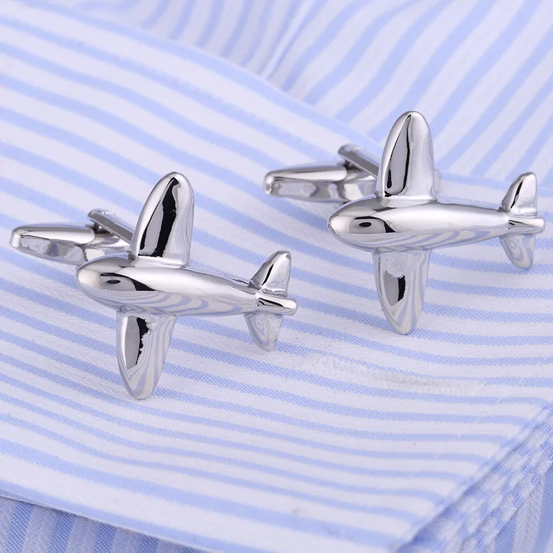 

Men's Silver Airplane Shape Cufflinks Copper Aircraft Gift For Wedding Guest Jewelry Accessories