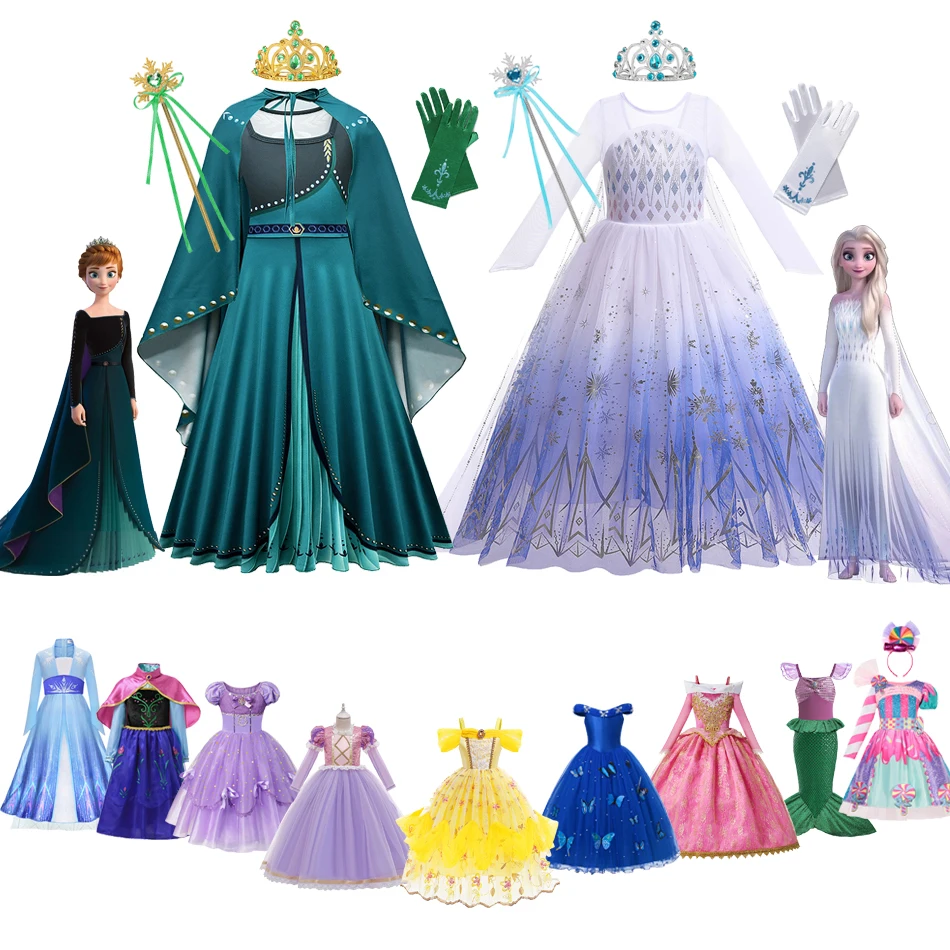 

Frozen Elsa Anna Princess Dress Girls Jasmine Rapunzel Aurora Clothing Party Kids Cosplay Cinderella Snow White Ariel Costume