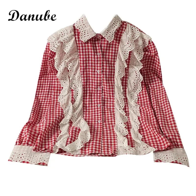 Винтажные кружевные блузки с оборками в стиле &quotЛолита&quot женские рубашки