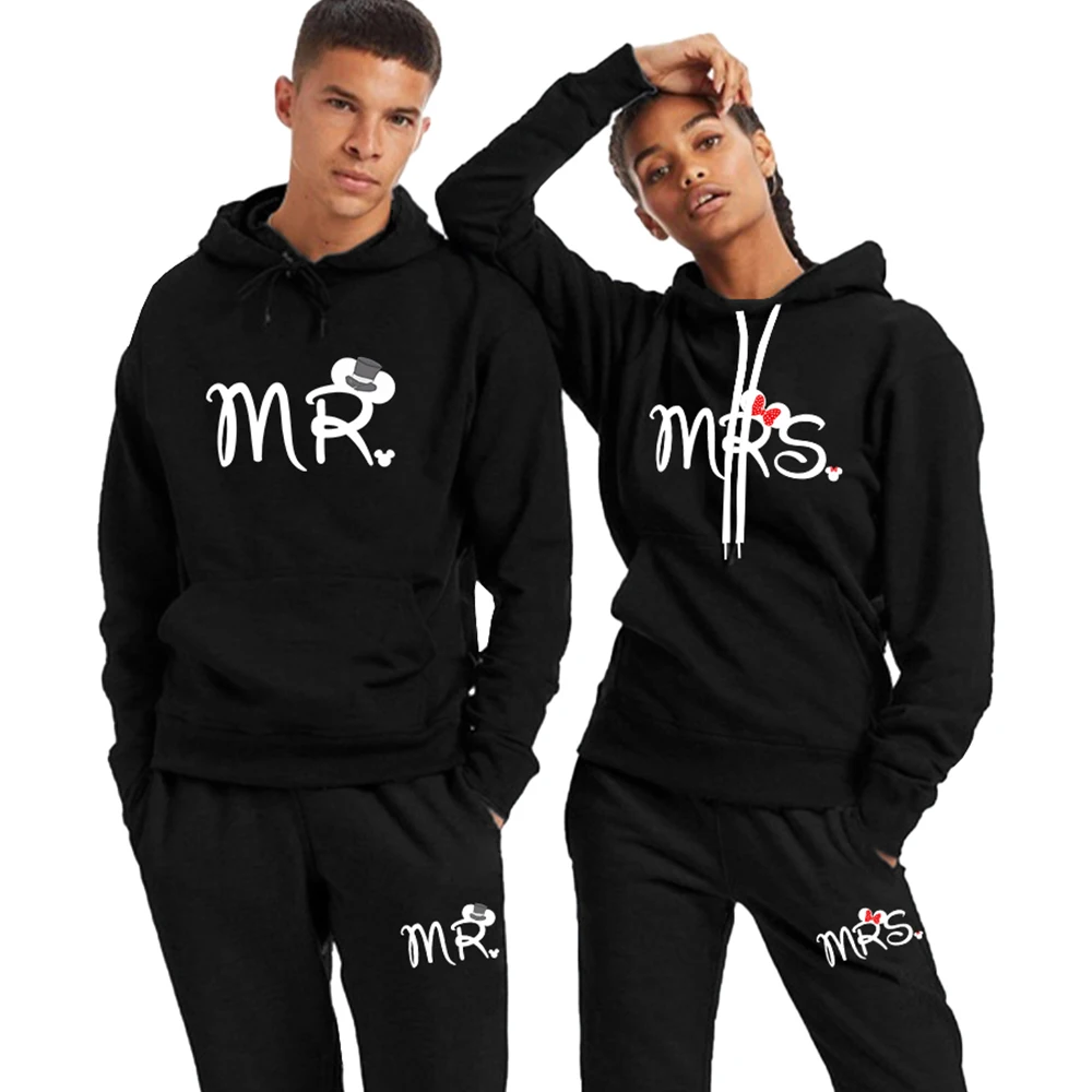 

Mr Mrs Print Couple Sportwear Set Lovers Clothes Fleece Suit Men Hoodie and Pants 2 pieces Hoodies Women's Tracksuit
