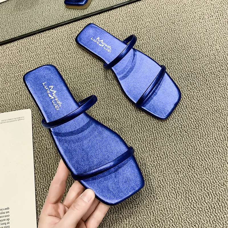 

Big Size Slippers Women Summer Shoes Low Slides Pantofle 2022 Rubber Basic Rome Fabric Hoof Heels PU Shoes Woman 2022 Low Big Si
