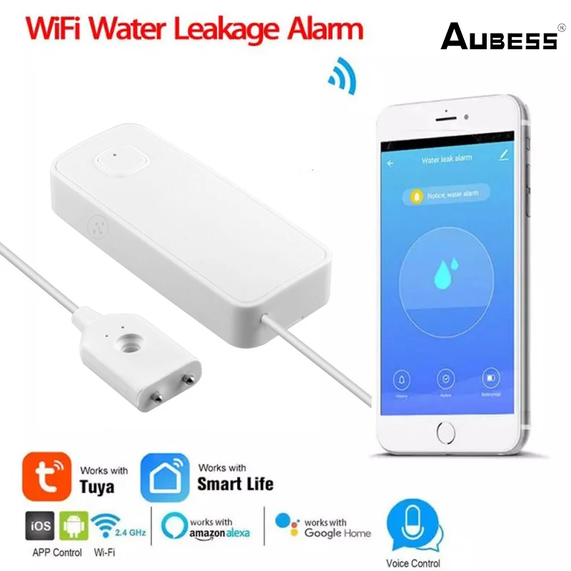 

Aubess Water Leakage Detector Wifi Home Burglar Alarm System Overflow Protection Tuya Smart Life Phone APP Remote Control