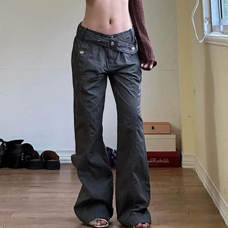 Женские серые тонкие расклешенные кастрюли в уличном стиле ретро прямые брюки с