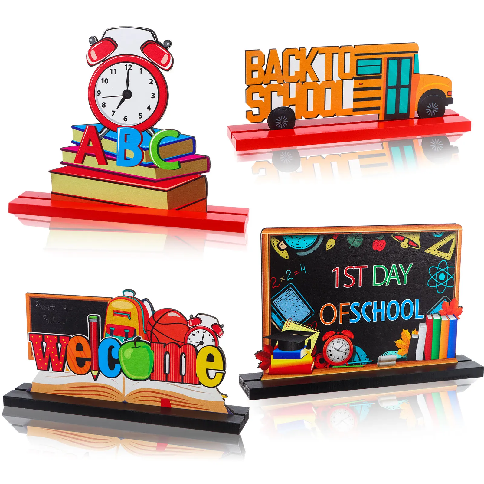 

4 шт. Добро пожаловать в школу украшения Деревянный первый день школьного стола Топпер знак назад в школу искусственные товары