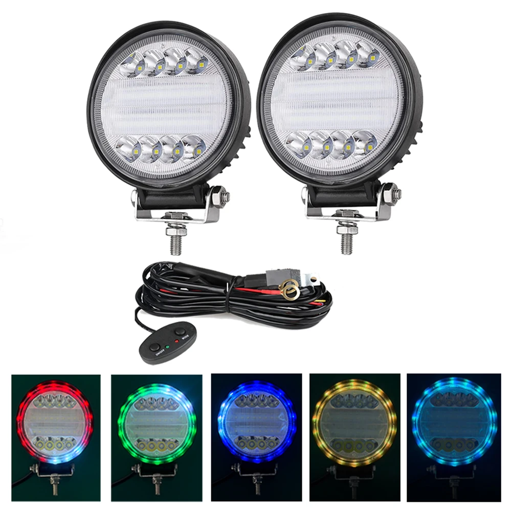 

28W LED Pod Lights Round RGB Color Changing Lighting Multi-Mode Strobe Light for ATV UTV Off road Light Vehicle Refitting Lamp