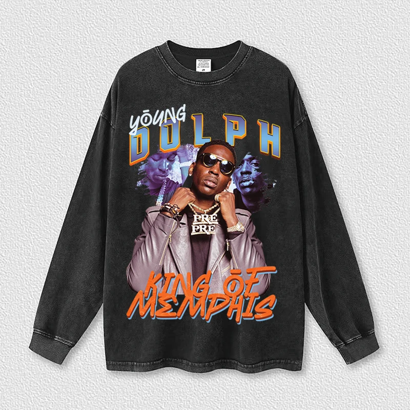 

Футболка Young Dolph в стиле унисекс, модная повседневная винтажная хлопковая рубашка с длинным рукавом и круглым вырезом, с цифровым принтом прямого впрыска
