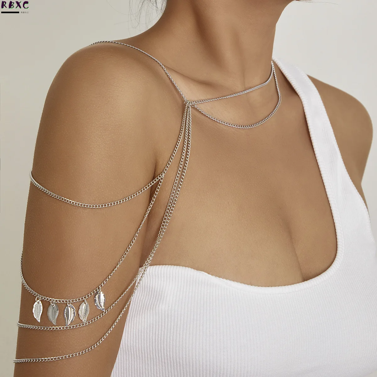 

RBxc Multi layer tassel metal chain holiday style shoulder neck chain simple personalized leaf national style body chain