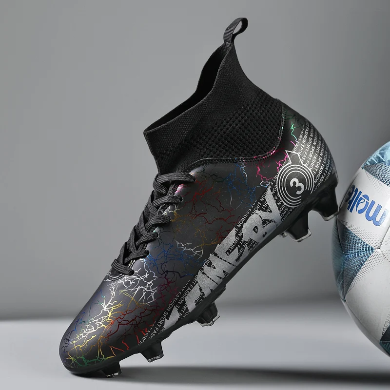 

Men Soccer Shoes High-top Football Boots Professional Field Boots Children's Athletic Shoes Black Soccer Sneakers Big Size 31-48