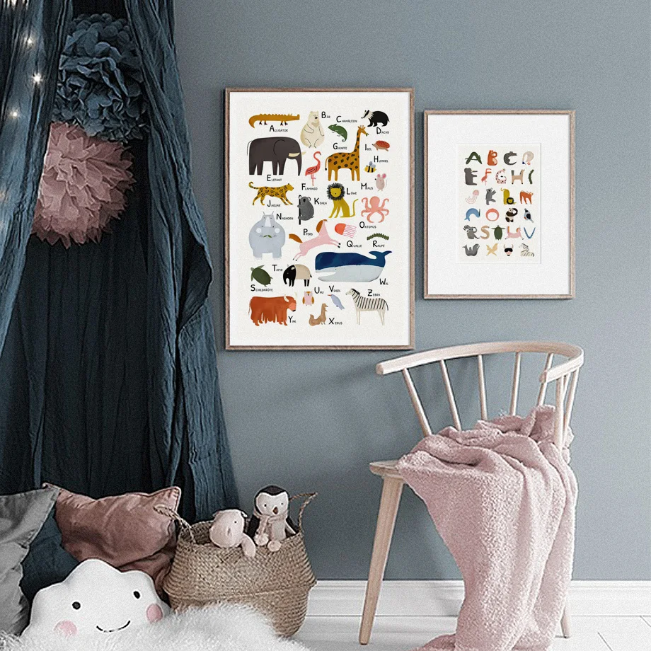 

Animal Alphabet Lion Giraffe Elephant Nordic Posters And Print Wall Art Canvas Painting Wall Pictures For Baby Kids Room Decor