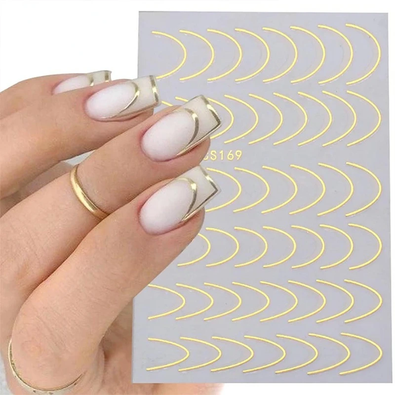 

3D Simple Lines Nail Stickers Rose Gold Metal Stripe Letters Decals Curve Gel Nails Art Sliders Polish Manicure Decor