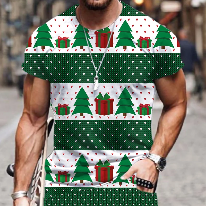 

Tracksuit Men's T-shirts Christmas Pattern Luxury Hip-hop Tops O Neck Beach Short Sleeve Harajuku Summer Funny Street Outfit