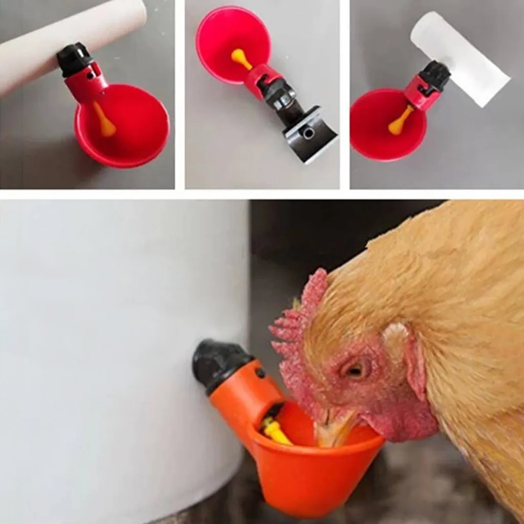 

1-24pc Automatic Chicken Waterer Cups Plastic Backyards Chicken Water Feeder Poultry Water Drinking Cups Bowls Float Style Feed