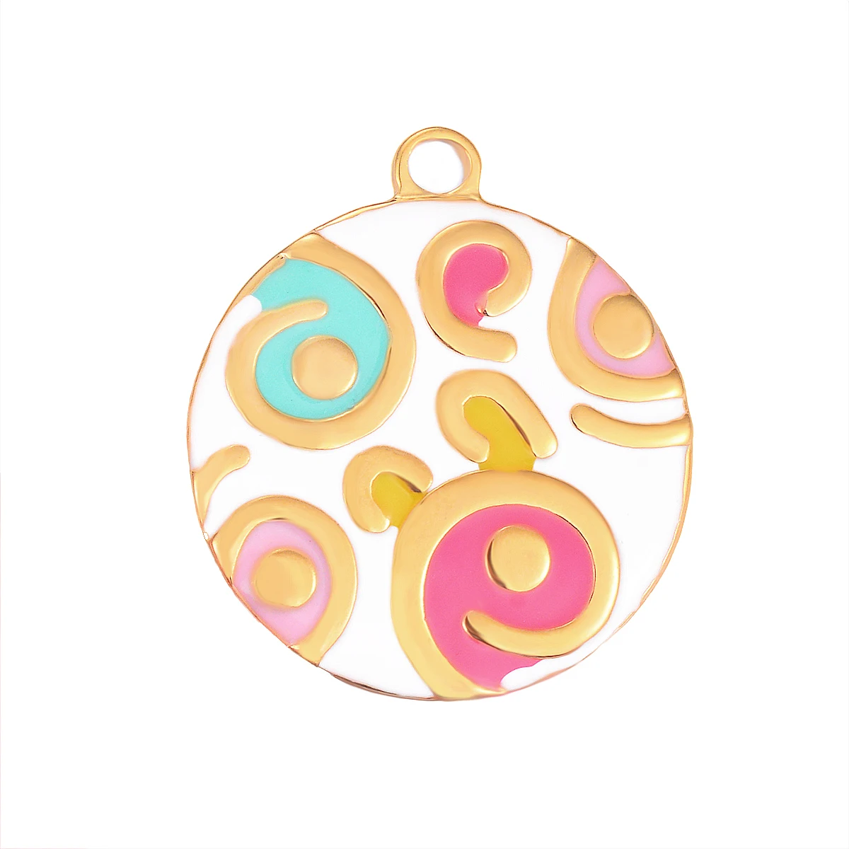 4Pcs/lot Stainless Steel Wholesale Colorful Round Pendant Charms Gold Plated for DIY Bracelets Necklaces Jewelry Making Supplies