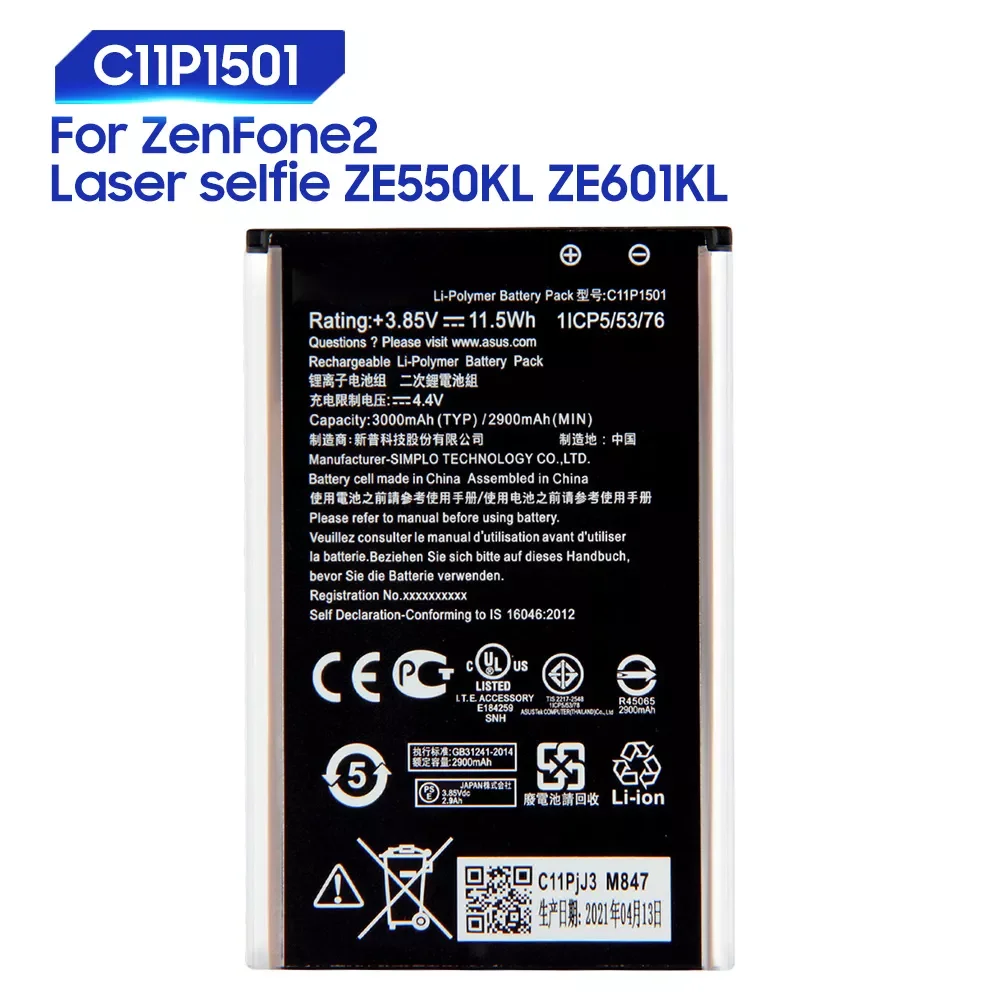 

Replacement Battery For ASUS ZenFone2 Laser Selfie ZE601KL ZE550KL Z00LD ZD551KL C11P1501 Genuine Phone Battery 3000mAh