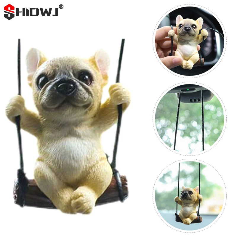

Cute Swing Bulldog Car Interior Decoration Funny Hanging Dog Ornaments Auto Rearview Mirror Pendant Car Product Accessories