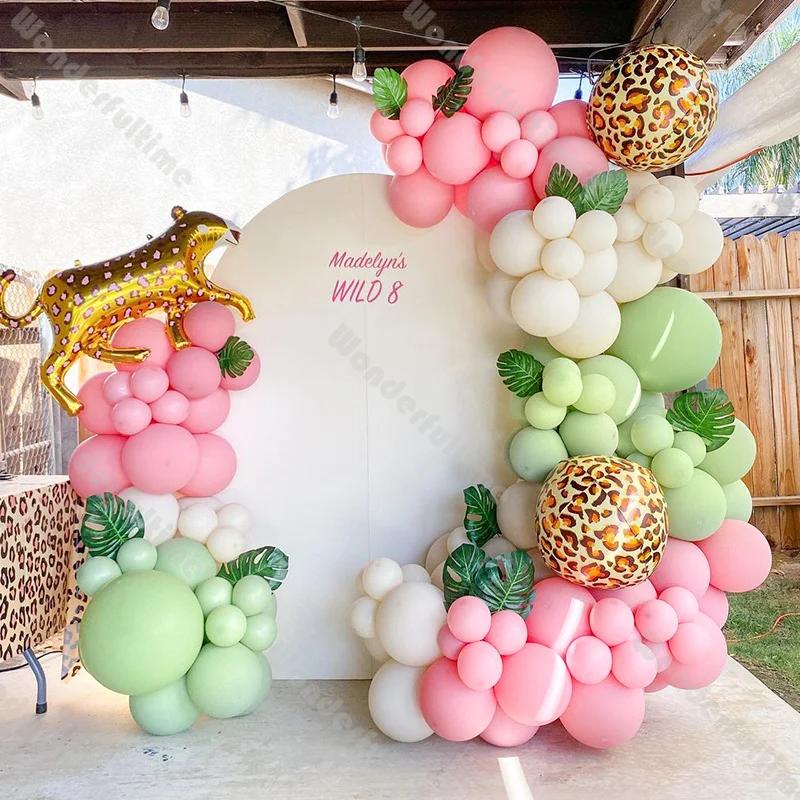 

130pcs Jungle Balloon Arch Pastel Sage Cheetah Forest Balloons Baby Shower Gender Reveal Safari Birthday Woodland Backdrop