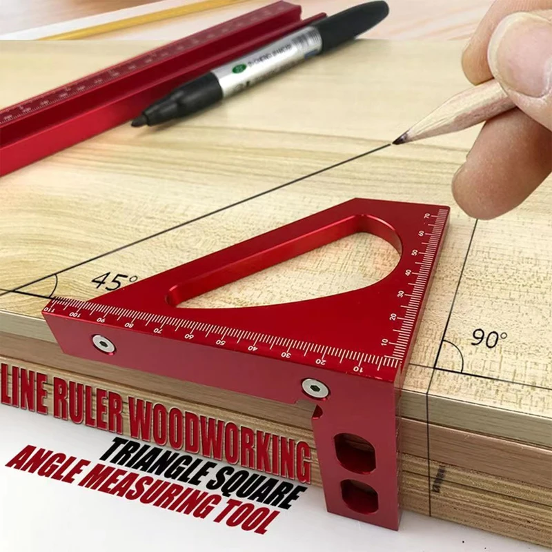 New Woodworking Square Drawing Line Ruler Protractor Aluminum Alloy Miter Triangle Ruler High Precision Layout Measuring Tool