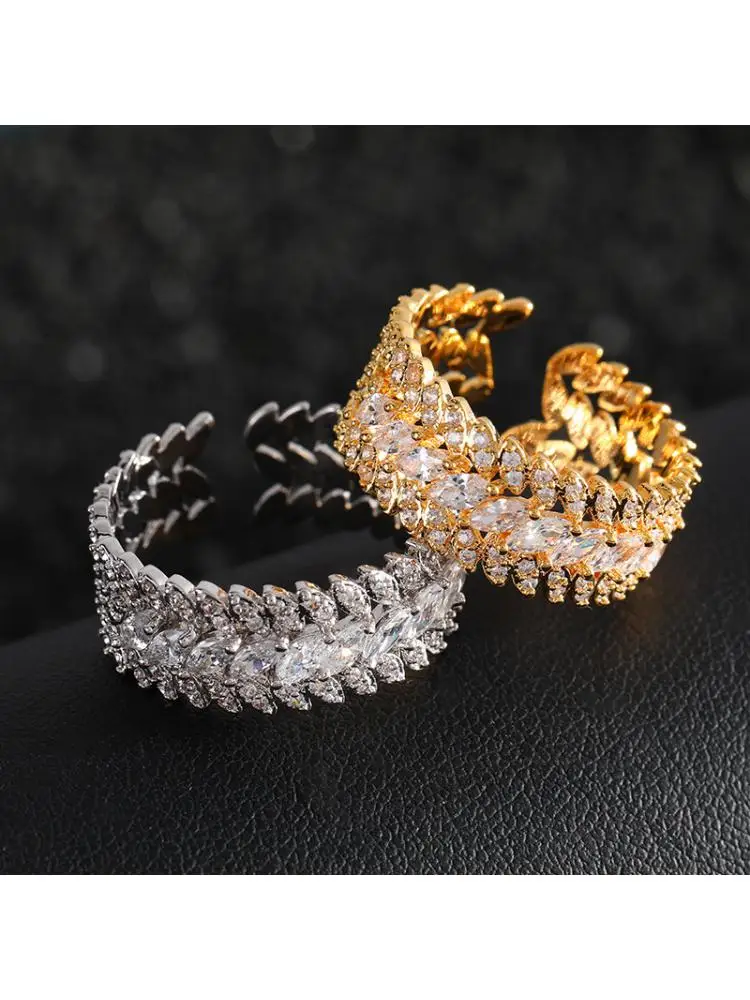 2022 Paved 3rows Cubic Zirconia Wedding Open Ring Gold Silver Color Ins Style Hip Hop Trendy Adjustable Rings Hip Hop Jewelry