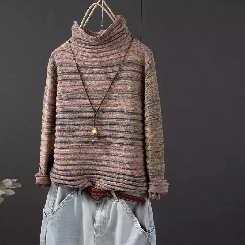 Зимний художественный пуловер с длинными рукавами и смешанной нитью 2024 вязаная