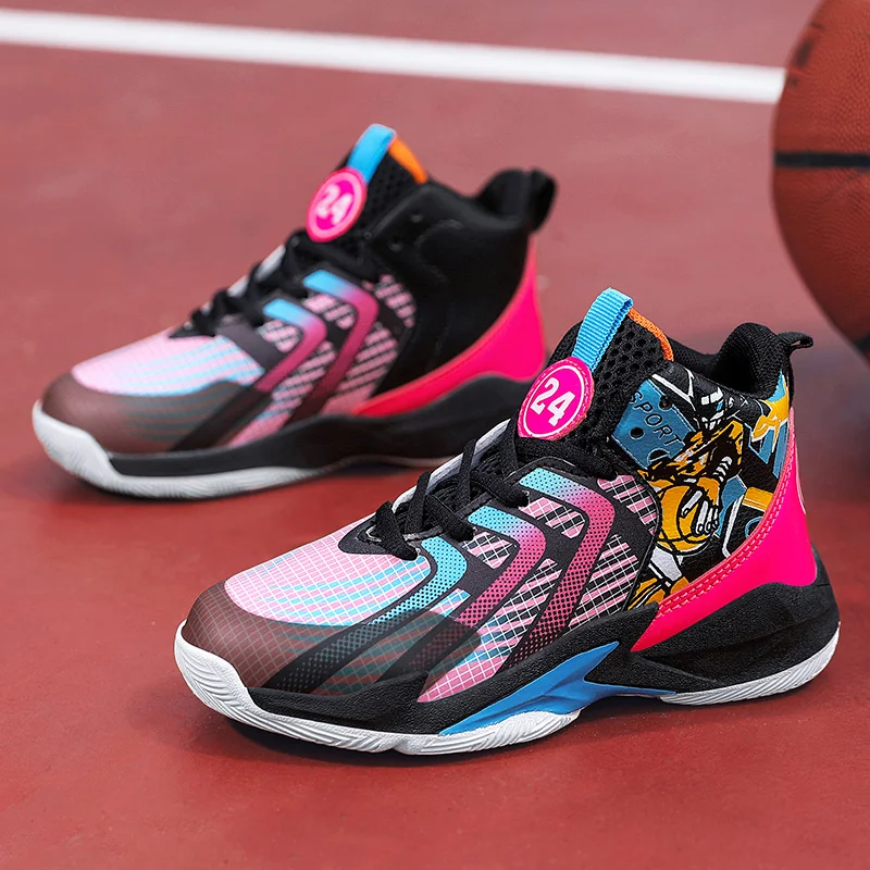 

2022 New Arrival Basketball Shoes For Boy Rubber Kids School Shoe Anti-Slip Boys Sport Shoes High Top Teenage Trainers Boy