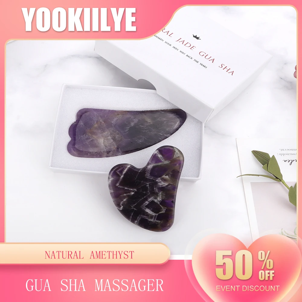 

1pc Natural Amethyst Jade Massager Gua Sha Board Scraper Purple Crystal Face Lift Massager Gua Sha Scraping Massage Anti-wrinkle