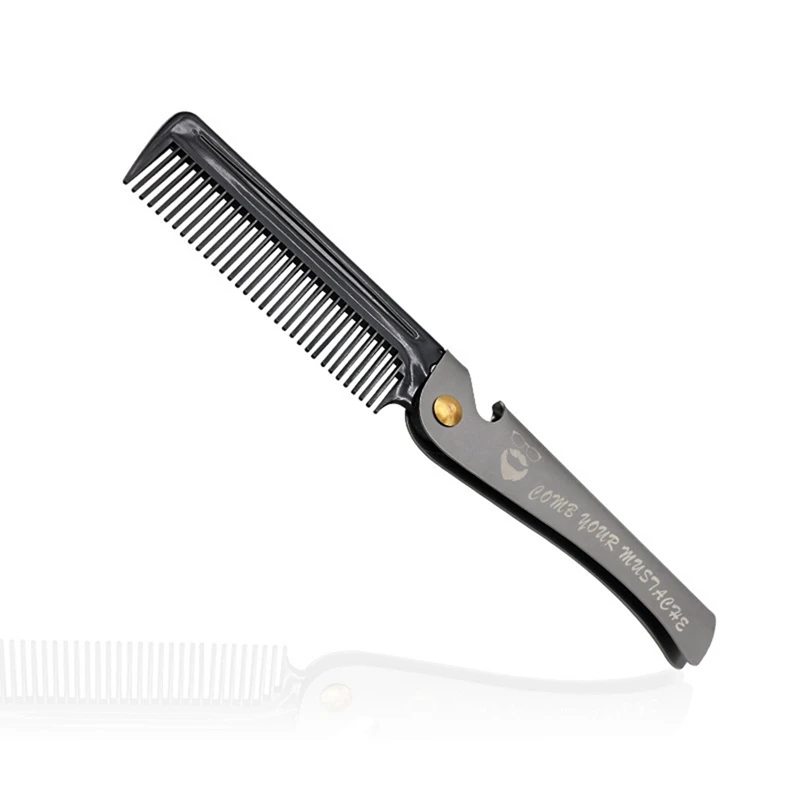

Hot TOD-2 Pcs Black Men Folding Pocket Comb PP Teeth Detangling Hair Beard Comb Metal Handle Foldable Combing
