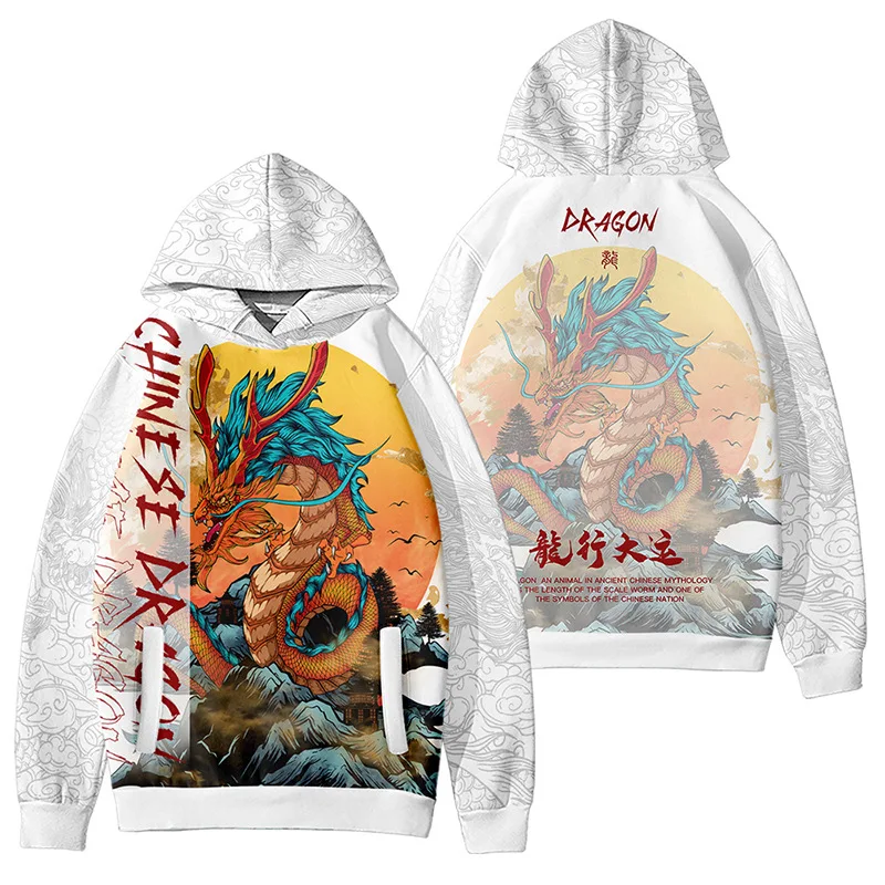 

Толстовки женские и мужские с принтом китайского дракона, Повседневная Уличная одежда, парные пуловеры в стиле Харадзюку, топы
