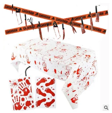 

Украшения на Хэллоуин, скатерть, Декор, кровавая лента, страшная наклейка на окно, оружие, баннер, реквизит, набор на Хэллоуин
