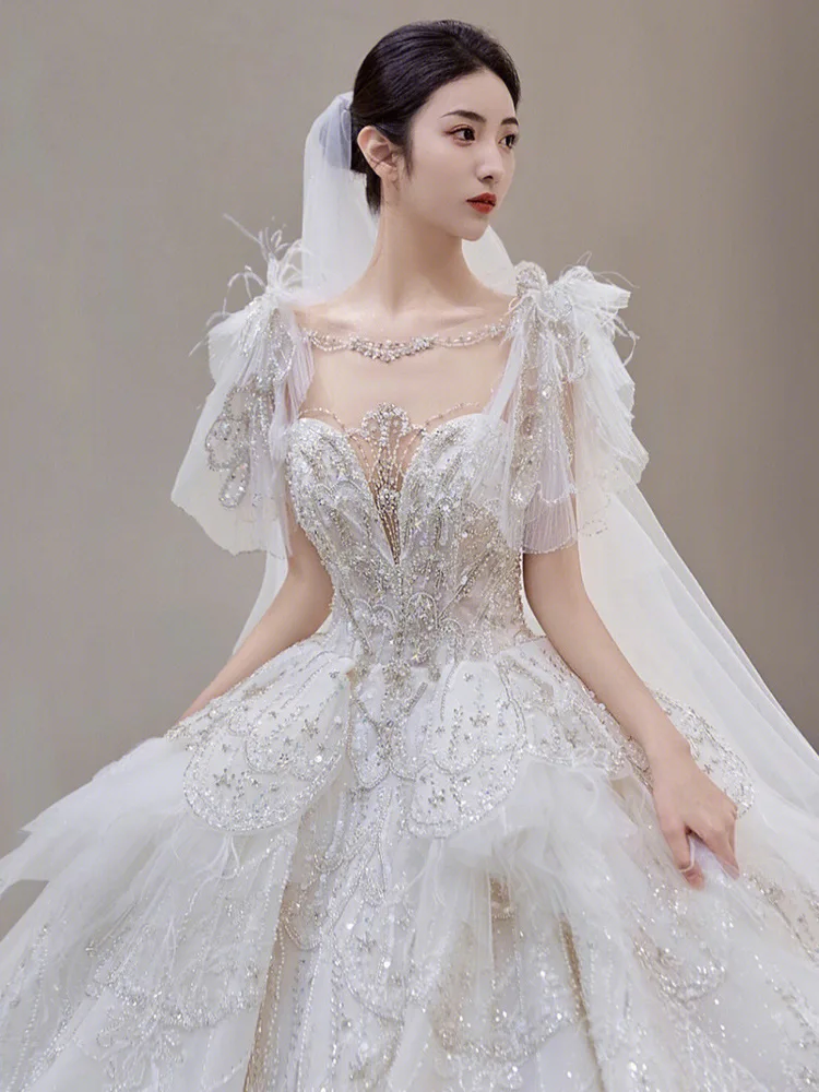

Новинка 2023, роскошное свадебное платье с кружевной вышивкой и открытой спиной, размера плюс со шлейфом, свадебное платье на заказ, Vestido De Noiva