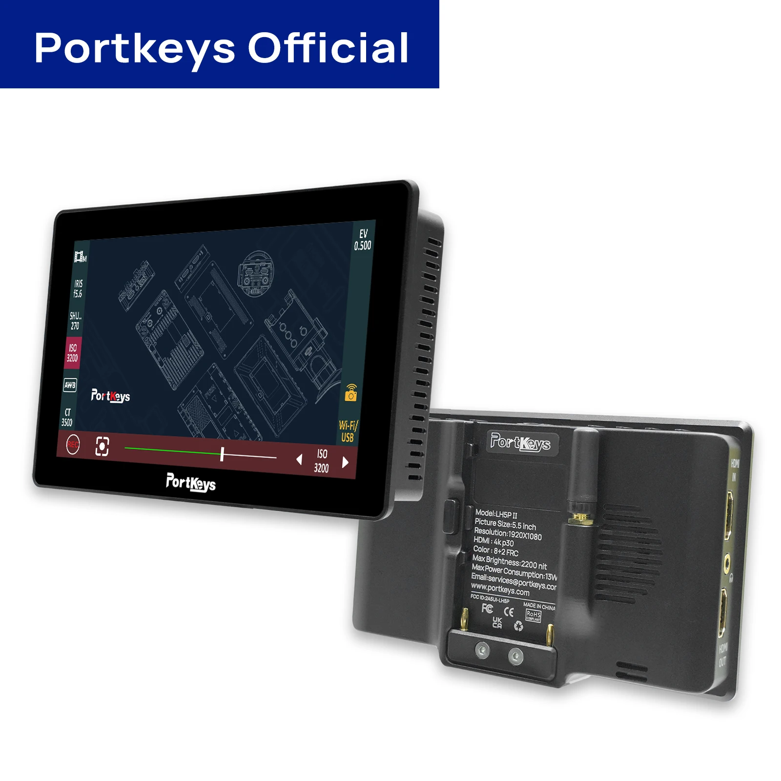 

Portkeys New LH5P II 5Inch 4K HDMI 2200Nit Wireless Camera Control Monitor