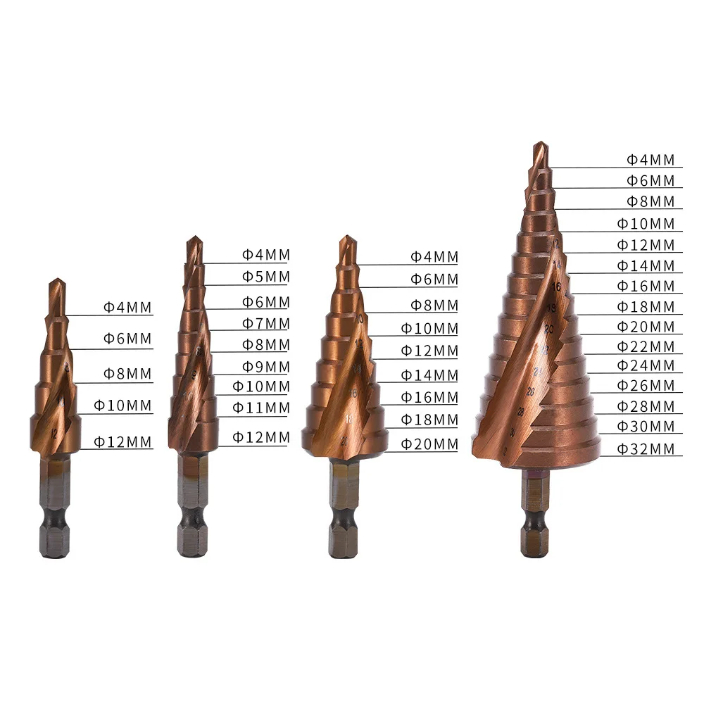 

Steel High Speed Cobalt-containing Drill Opener Drill Bit Hole Hex/triangular Spiral Hssco Step Shank Pagoda Cone Groove