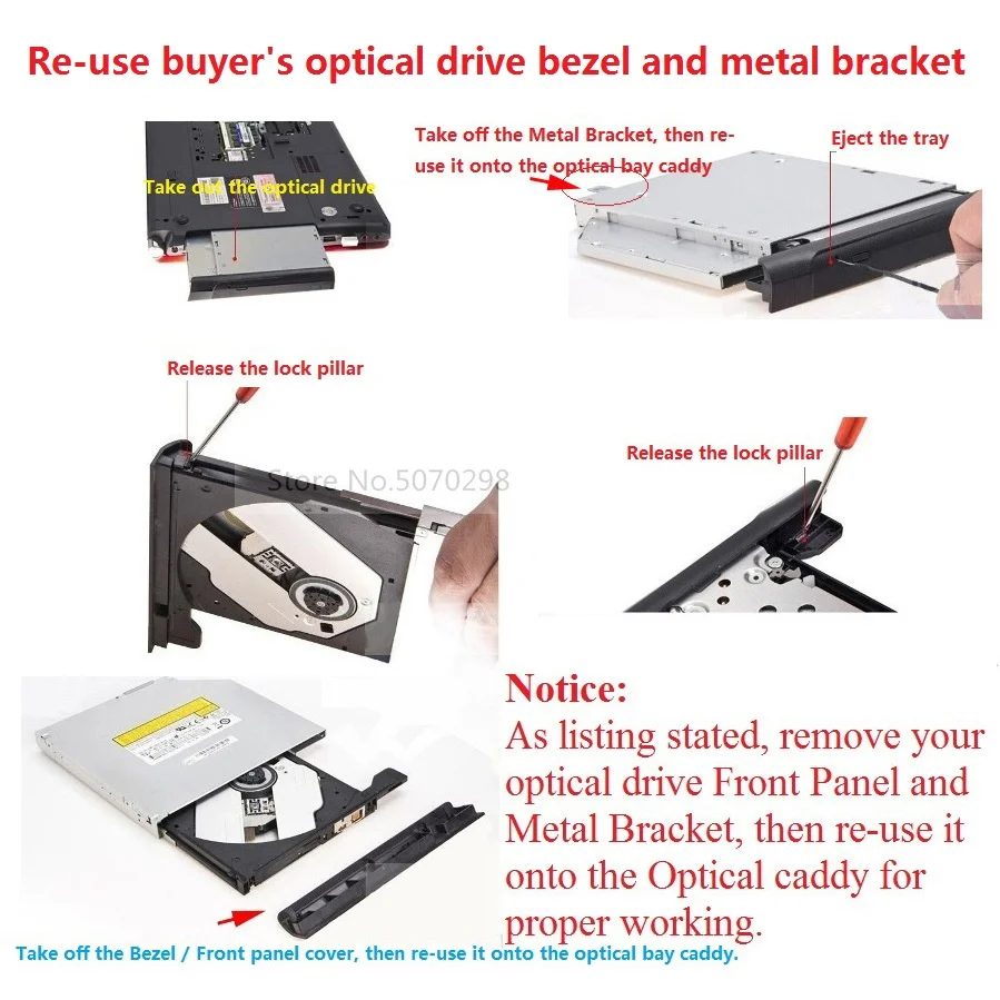 2nd HDD SSD Hard Drive Optical bay Caddy Frame Enclosure for HP Pavilion 15t L8V51AV 15-p075sa 17-e102sp 17-g137nf 17-f072no images - 6