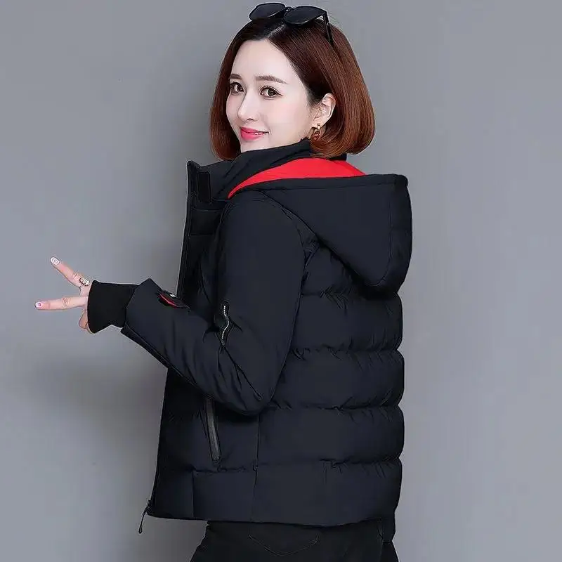 Hooded Down Cotton Jacket Autumn Winter 2021 New Women Short Padded Jackets Plus Thick Zipper Overcoat Parka Outwear Oversized