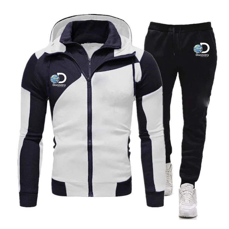 

Discovery Channel Logo Print Men's Fashion zipper Hoodie Sportswear Jogging Casual Tracksuit Running Sport Suits+Pant 2Pcs Sets