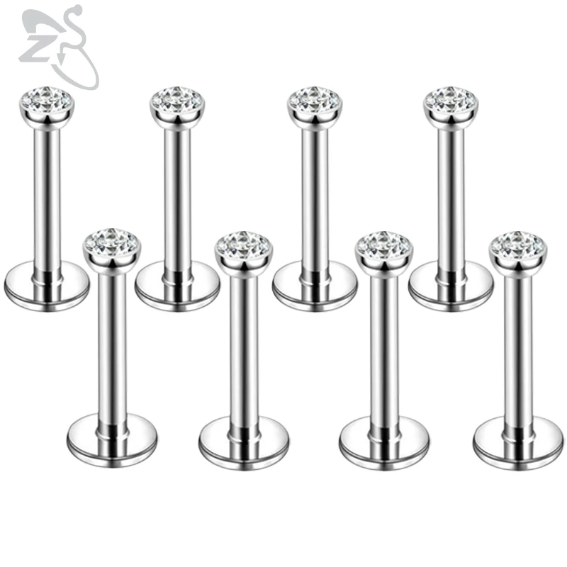 

ZS 3-9pcs/lot 16G CZ Crystal Lip Piercing Stainless Steel Lip Labret Piercing Ear Helix Tragus Conch Piercing Jewelry 6/8/10MM