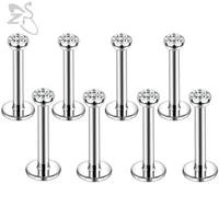 zs 3 9pcslot 16g cz crystal lip piercing stainless steel lip labret piercing ear helix tragus conch piercing jewelry 6810mm