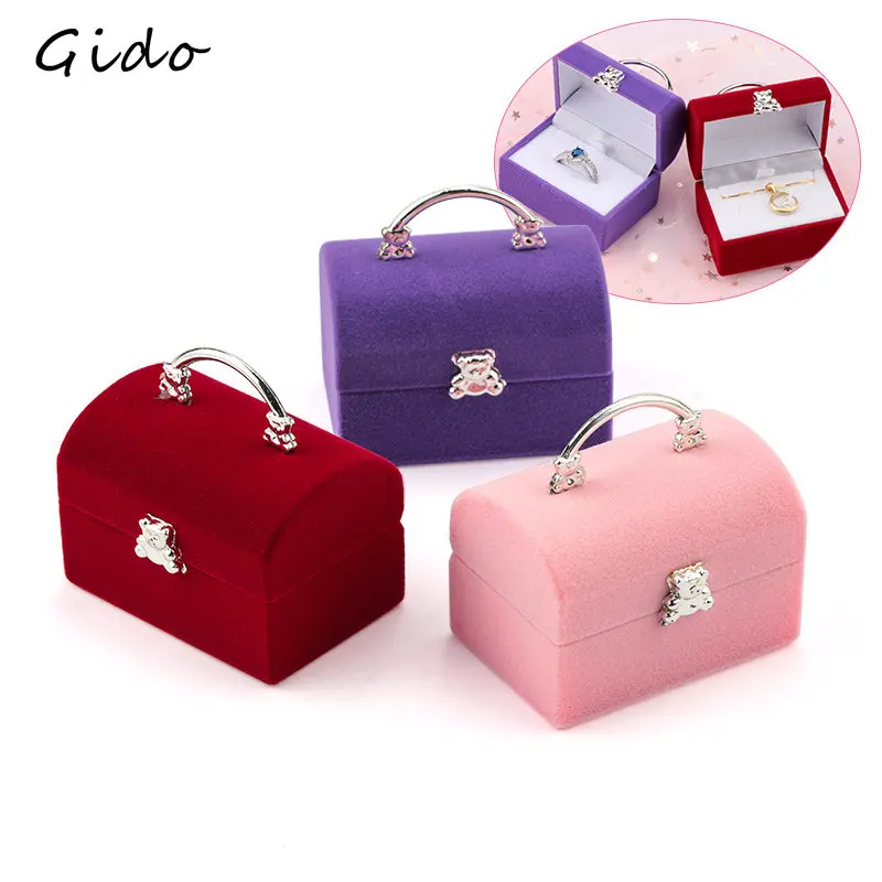 

1 Pcs Cute Velvet Small Ring Jewelry Box for Wedding Birthday Party Lovey Bear Gift Box Container Case for Jewelry Packaging