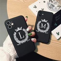 fashion crown wreath english letters phone case for iphone 13 12 pro max 12 mini se 2022 black matte silicone cover with flower