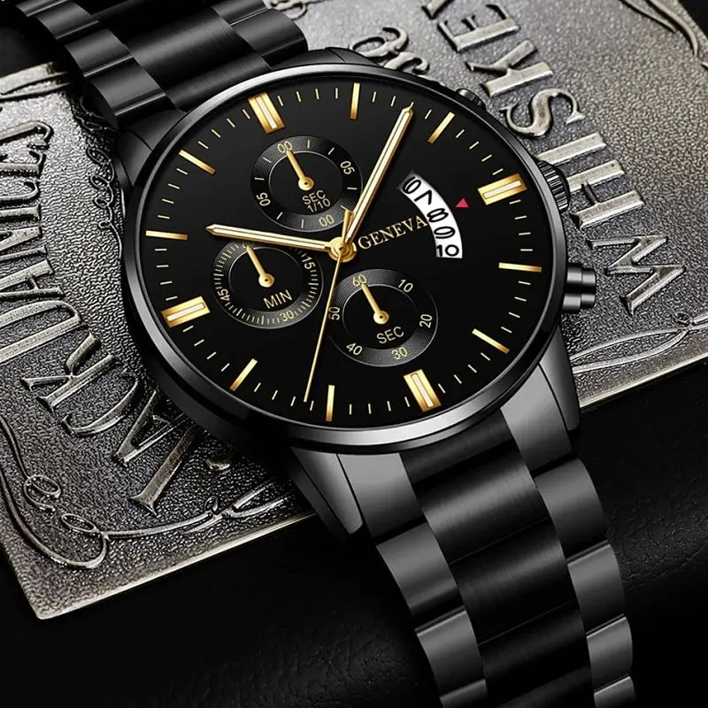 Black Stainless Steel Watch Luxury Calendar Quartz Wrist Watch Mens Business Watches for Man Clock Relogio Masculino 4