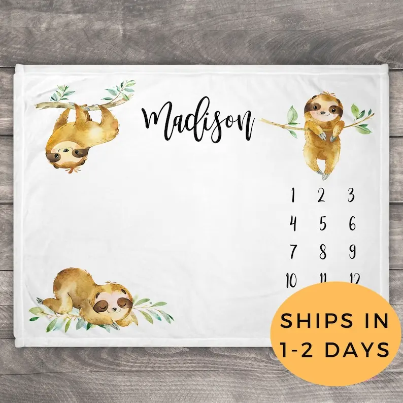 

Sloth Baby Blanket - Newborn Milestone Blanket - Sloth Blanket - Baby Age Blanket - Baby Girl Month Blanket - Growth Blanket - P