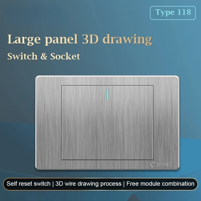 

Hot selling flat switch 118 wire drawing black can match various styles of five hole and ten hole 16A sockets